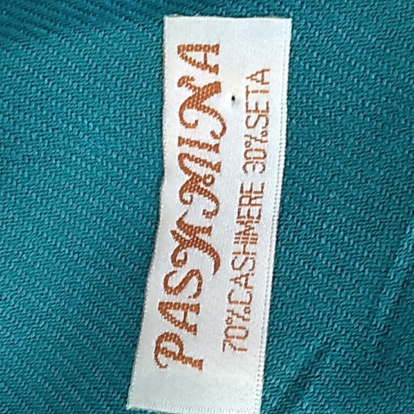 βοΈ Cashmere & Silk PASHMINA TEAL Scarf w/Fringe Huge - Picture 2 of 16